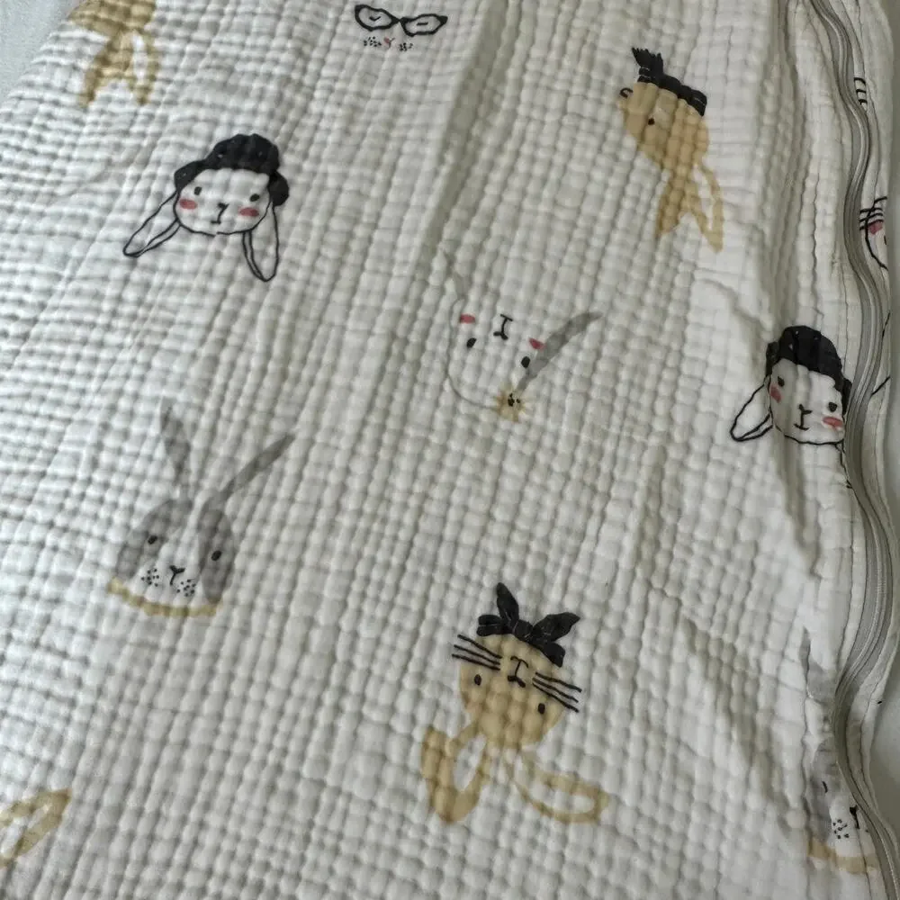 Gender Neutral Bunny Zip Up Linen Sleep Sack w/ Snap Off Sleeves Sz 105cm